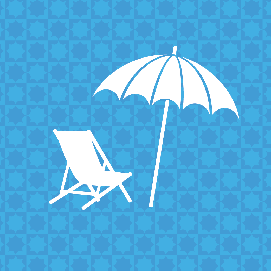 Graphic of a beach umbrella and sun lounger