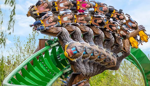 Families on Mandrill Mayhem in World of Jumanji at Chessington