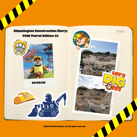 Chessington Construction Diary: PAW Patrol Edition #1 featuring Rubble from PAW Patrol and images of the building site